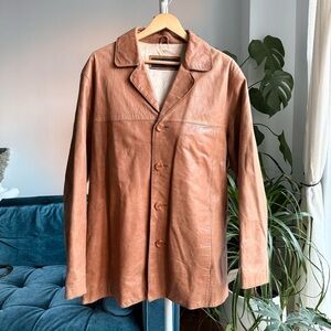 Vintage 90s Classic Rogue Tan Genuine Leather Brown Camel Button-Up Jacket XL